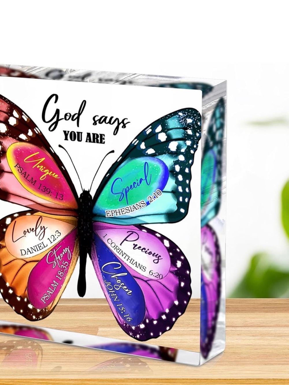 New Butterfly Acrylic “GOD SAYS YOU ARE” Multicolored Decor Display - Picture 3 of 4